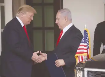  ?? (Leah Millis/Reuters) ?? US PRESIDENT Donald Trump bids farewell to Prime Minister Benjamin Netanyahu at the White House in March.