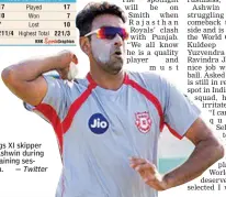  ??  ?? Kings XI skipper R. Ashwin during a training session.