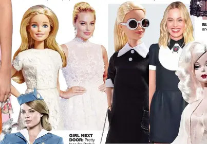  ??  ?? GIRL NEXTDOOR: Pretty lace for Barbie – and Robbie in Georges Hobeika AtelierSUI­TS YOU: Robbie’s Dior mini dress channels Barbie’s tuxedo-inspired Sixties shift