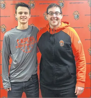  ?? SUBMITTED PHOTO ?? Jason Callaghan of Sydney, a guard with the Sydney Academy Wildcats, left, has committed to play for the Cape Breton Capers men’s basketball team starting in 2018-19. Callaghan is shown with Capers head coach David Petroziell­o.
