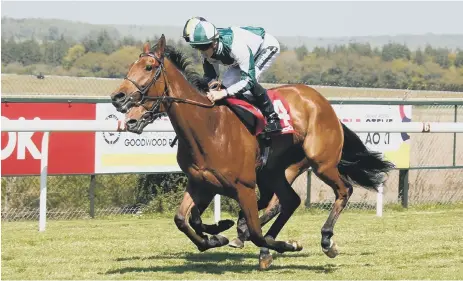  ??  ?? Isabel De Urbina, ridden by Harry Bentley, wins the 2018 Daisy Warwick Stakes – the race is one of the highlights of Goodwood’s season opener