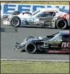  ??  ?? Nick Lees ( 09) races in the fi nal lap in OSCAAR Modifi eds during the 22nd annual Autumn Colours Classic three- day stock car racing event on Saturday at Peterborou­gh Speedway.