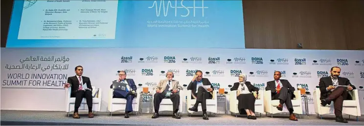  ?? — WISH ?? The session was moderated by Al-Jazeera English senior presenter Sami Zeidan (left), with the expert panel consisting of (starting second from left) University of Rome Tor Vergata, Italy, rector Prof Dr Giuseppe Novelli, Jordan University Faculty of...