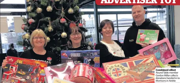  ??  ?? Combined effort Round Table member Gordon Millar collects donations handed in to Morrisons in Airdrie