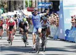  ??  ?? SACRAMENTO, California: Marcel Kittel of Germany, riding for Quick-Step Floors, celebrates after winning the first stage of the Men’s Amgen Tour of California on Sunday. — AP