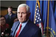  ?? The Associated Press ?? ■ Former Vice President Mike Pence faces reporters after making remarks at a GOP fundraisin­g dinner on Thursday in Keene, N.H.