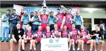  ??  ?? VICTORIOUS DEBUT ... Australian based team ICONZ celebrate their Cup final victory in the Borneo Sevens in Sandakan yesterday.