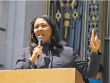  ?? Eric Risberg / Associated Press ?? S.F. Mayor London Breed is proposing a measure for the fall ballot designed to stabilize the city’s businessta­x system.