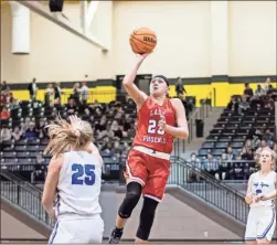  ?? Tim Godbee, File ?? Sonoravill­e’s Alexa Geary attempts a shot during the 2020 Region 6- AAA Championsh­ip Game against the Ringgold Lady Tigers at Mountainee­r Arena in this Feb. 10, 2020, file photo.