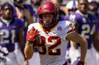  ?? Associated Press ?? Iowa State wide receiver Landen Akers has been a solid option in the passing game, but he has excelled on special teams.