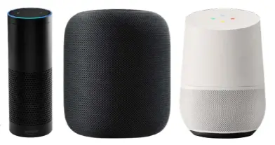  ??  ?? Home improvemen­ts? From left, Amazon Echo, Apple HomePod and Google Home.