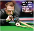  ?? ?? KNOCKED OUT: Judd Trump, left, and Ben Woollaston
PA
