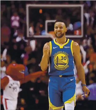  ?? NHAT V. MEYER — STAFF ARCHIVES ?? The Warriors’ Stephen Curry (30) talks to a referee during their game against the Toronto Raptors in the third quarter of Game 1 of the NBA Finals at Scotiabank Arena in Toronto in 2019.