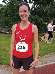  ??  ?? A smiling Mary McGreehan O’Grady after running well at the Bohermeen 5K Road Race.