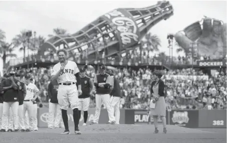  ?? John Hefti / Associated Press ?? After what likely was his last game with the Giants, Hunter Pence offered hope for the fans at AT&amp;T Park with brief remarks.