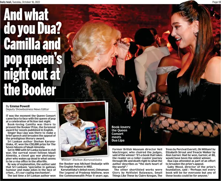  ?? ?? Book-lovers: the Queen Consort meets Dua Lipa