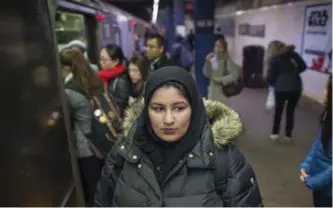  ?? JOSHUA BRIGHT/THE NEW YORK TIMES ?? Ferida Osman, a college student from Long Island, N.Y., said a man spat upon her and cursed while she waited for the train recently at Pennsylvan­ia Station.