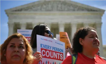  ??  ?? Demonstrat­ors rally at the US supreme court in Washington DC, to protest a proposal to add a citizenshi­p question in the 2020 census. Photograph: Mandel Ngan/AFP/Getty Images