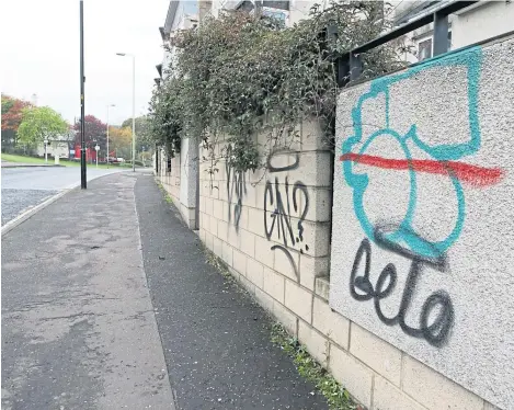  ??  ?? Residents have complained about the unsightly graffiti that has been found on walls in the Hawkhill area.