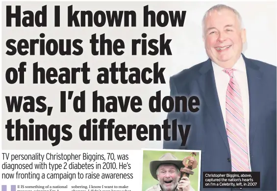  ??  ?? Christophe­r Biggins, above, captured the nation’s hearts on I’m a Celebrity, left, in 2007