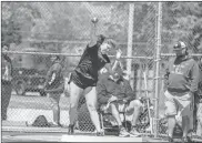  ?? Steven Eckhoff ?? Pepperell’s Aubrey Allen makes an attempt in the shot put.