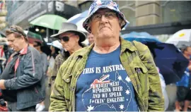  ?? Picture: AFP ?? GETTING IT OFF HIS CHEST: A ‘Reclaim Australia’ protester in Sydney yesterday