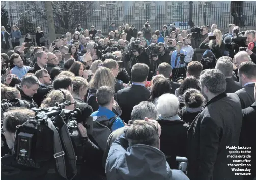  ?? PACEMAKER ?? Paddy Jackson speaks to the media outside
court after the verdict on
Wednesday