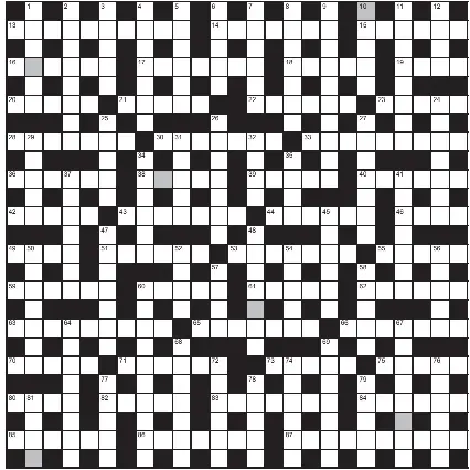  ?? ?? FOR A CHANCE TO WIN £750: Solve crossword to reveal the word reading down the shaded boxes. HOW TO ENTER: Call 0901 293 6231 and leave six-letter answer and details, or TEXT 65700 with the word XWORD, your answer and name. Texts and calls cost £1 plus standard network charges. One winner chosen from all correct entries received between 00.01 today (Saturday) and 23.59 tomorrow (Sunday). UK residents aged 18+, excl NI. Full terms apply, see Page 46. NEED A CLUE? Text HINT to 65700 for six answers, or call 0901 293 6235. Texts and calls cost £1 plus standard network charges. Today’s clues available from 00.01 Saturday to 23.30 on Sunday.