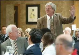  ?? NEWS-SENTINEL FILE PHOTOGRAPH ?? City council member Mark Chandler stands during the Mayor's State of the City breakfast at Woodbridge Golf and Country Club on Thursday, Nov. 8, 2018. Chandler announced this week that he won’t be seeking re-election when his term ends this year.