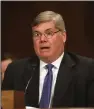  ?? (AP/Harry Hamburg) ?? Robert R. Summerhays, President Donald Trump’s nominee for District Judge for the Western District of Louisiana, gives testimony during a U. S. Senate Judiciary Committee Hearing on Capitol Hill in Washington on April 11, 2018.