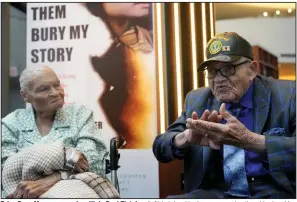  ?? (AP/Mary Altaffer) ?? Tulsa Race Massacre survivor Viola Ford Fletcher (left) is joined by her younger brother, Hughes Van Ellis, during a June 16 interview with The Associated Press in New York. Ellis died Monday after a bout with cancer.