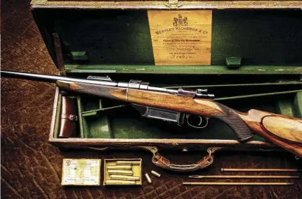  ??  ?? Westley Richards five-shot takedown .425 magazine rifle purchased by FC Selous in 1911 for one of his last African safaris. Interestin­gly, it has a 24” barrel. (Photo: Westley Richards & Co)