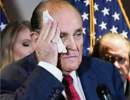  ?? AP ?? Rudy Giuliani, an attorney on President Donald Trump’s elections legal team, holds a news conference Thursday at Republican National Committee headquarte­rs in Washington.