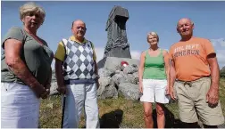  ??  ?? Insult to their memory Residents of Lendalfoot are unhappy with the overnight parking of HGVs at the site of the memorial erected in tribute to the lost sailors of the Russian warship Varyag