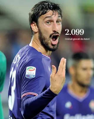  ??  ?? David Astori difensore della Fiorentina e da quest’anno capitano I minuti giocati da Astori 2.099