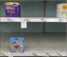  ?? MICHAEL CONROY — THE ASSOCIATED PRESS FILE ?? Baby formula is displayed on the shelves of a grocery store in Carmel, Ind.