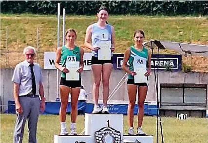  ?? Pictures: Bristol & West AC ?? Podium girls - Lily Bailey, left, the South West senior girls’ high jump gold medallist and Ella Bowell, above, the South West senior girls long jump gold medallist