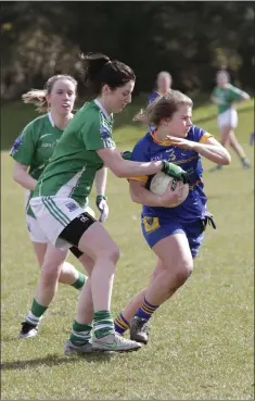  ??  ?? Marie Kealy of Wicklow is challenged by Fermanagh’s Aine McHugh.