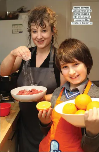  ?? PHOTO: CHRIS DOYLE ?? Home comfort: Larissa Nolan and her son Kookie (10) are enjoying lockdown life.