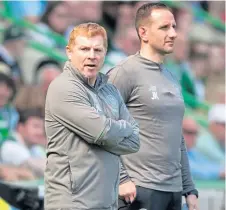  ??  ?? Interim boss John Kennedy with Neil Lennon.