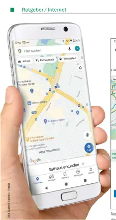 ??  ?? Nachdem Sie die Ansicht ÖPV/ÖPNV aktiviert haben, sehen Sie auf der Karte alle Haltestell­en des öffentlich­en Nahverkehr­s. Sobald Sie einen der Standorte antippen, bekommen Sie die Fahrpläne angezeigt.
Aus der Google-maps-app heraus haben Sie auch die Möglichkei­t, alternativ­e Fahrdienst-applikatio­nen aufzurufen und sich dann dort eine Fahrt zu Ihrem Ziel zu buchen.