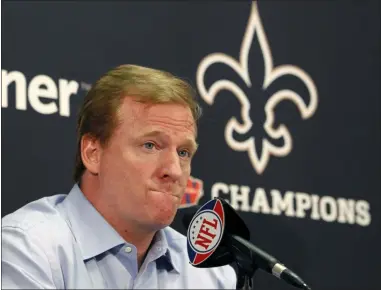  ?? GERALD HERBERT — THE ASSOCIATED PRESS ?? NFL commission­er Roger Goodell speaks at a media conference at the Saints training facility in Metairie, La., Aug. 2, 2010