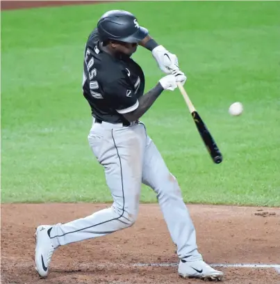  ?? GETTY IMAGES ?? Tim Anderson, hitting a sacrifice fly in the fourth inning Friday against the Royals, is among the top hitters in baseball.