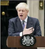  ?? AP PHOTO/ ALBERTO PEZZALI ?? British Prime Minister Boris Johnson speaks to media next to 10 Downing Street in London on Thursday.