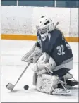  ?? CAROLE MORRIS-UNDERHILL ?? Jenna Morley provided Avon View with some solid goaltendin­g during the regional final in Windsor March 2