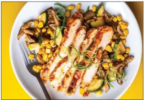  ?? (For The Washington Post/Laura Chase de Formigny) ?? Gochugaru Chicken With Corn, Mushrooms and Zucchini