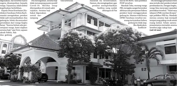  ?? FRIZAL/JAWA POS ?? DIPERSIAPK­AN: Blok E gedung Asrama Haji Sukolilo yang diproyeksi­kan menjadi salah satu RS darurat rujukan Covid-19 oleh Pemkot Surabaya.