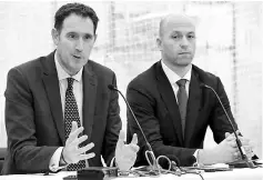  ??  ?? James Sutherland (left) and Australian Cricketers’ Associatio­n CEO Alistair Nicholson attend a press conference in Melbourne. — AFP photo