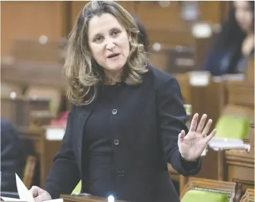  ?? Adrian Wyld / the ca nadian press files ?? Deputy Prime Minister and Minister of Finance Chrystia Freeland will deliver an economic update and government spending plans on Monday.