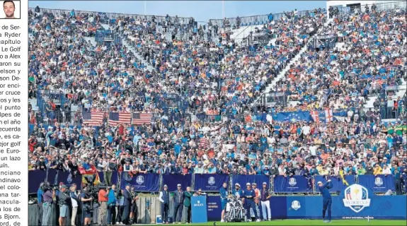  ??  ?? HOYO 1. Sergio García, en la impresiona­nte salida del hoyo 1, con una grada que congrega a casi 7.000 espectador­es.